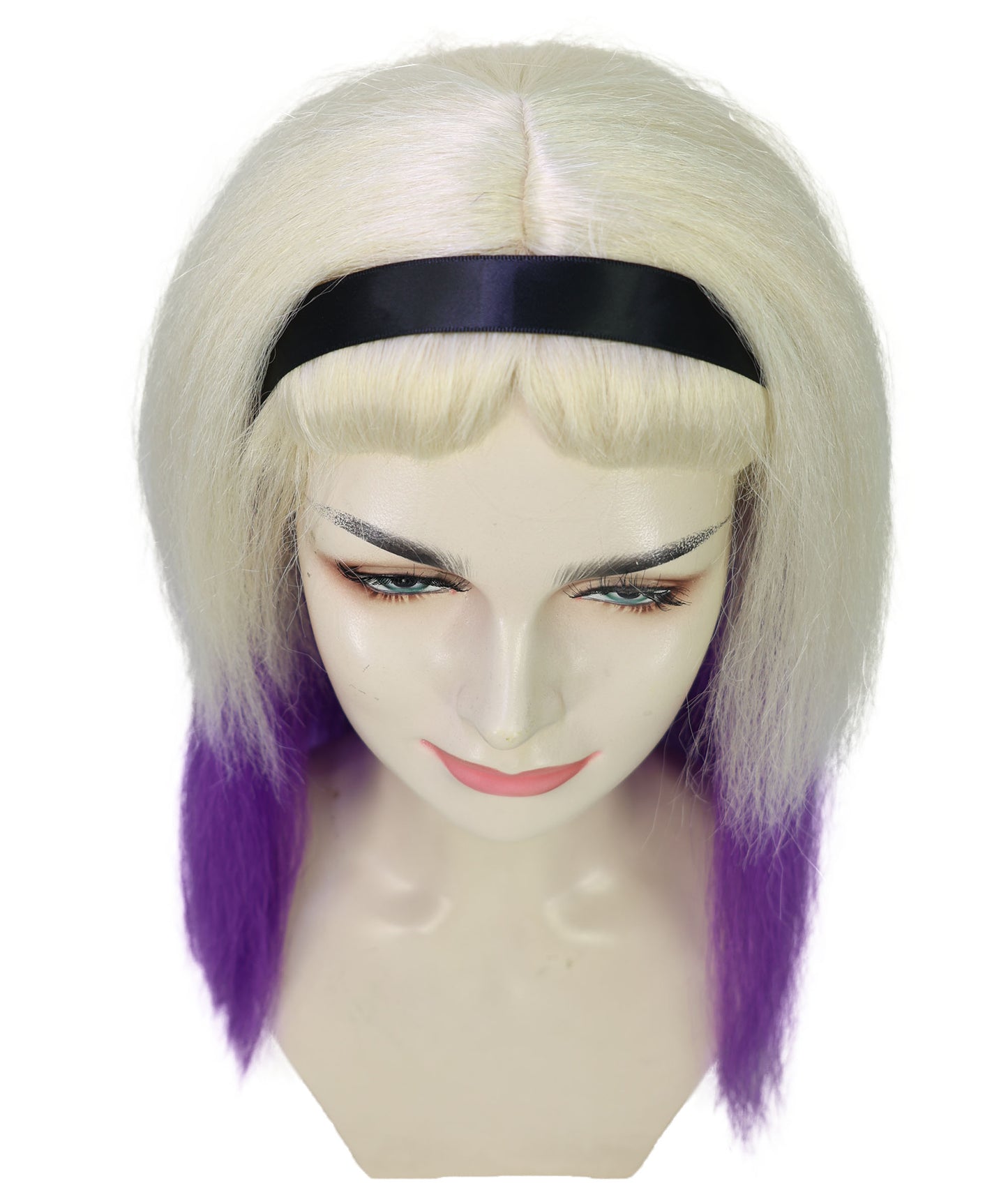 Wigs2you H-6989 大人女性用ロングブロンドゴシックウィッグ、パープルオンブレ、ブラックヘッドバンド付き|悪女風ヘアピース|ハロウィンに最適|通気性のあるキャップレスキャップ