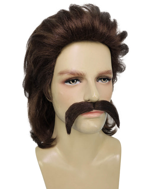 Wigs2you H-6991 大人用男性用マリー・アントワネット風フレンチコロニアルウィッグ(口ひげ付き)、ダークブラウン - ウェーブウィッグ、パーティー、劇場、歴史イベントに最適