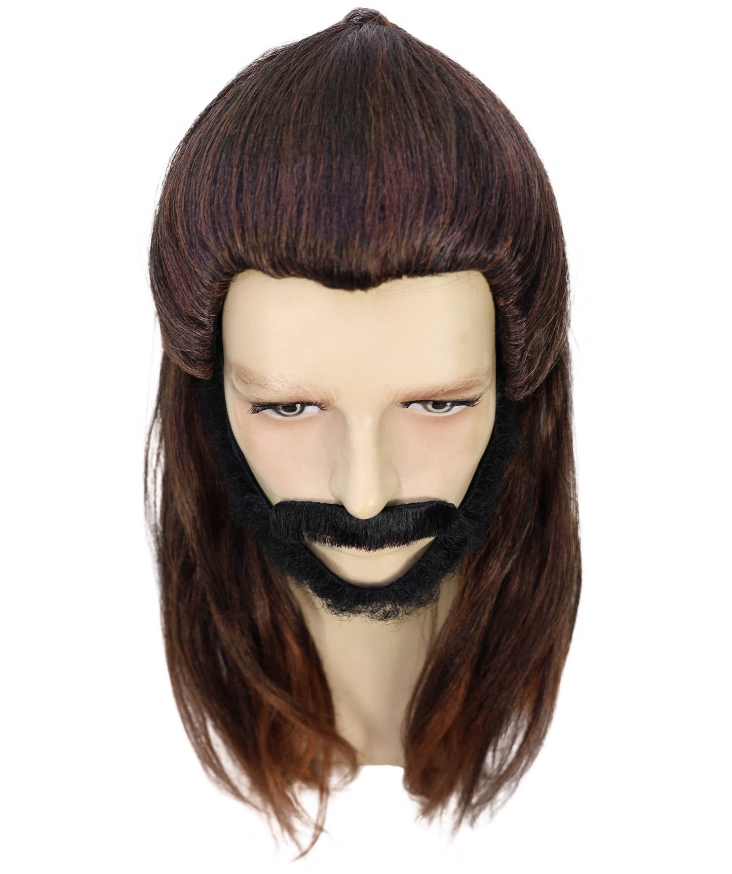 Wigs2you H-6993 大人用メンズ 海賊戦士風ロングブラウンウィッグ ひげ・口ひげセット | ハロウィン・コスプレウィッグ | 難燃性合成繊維