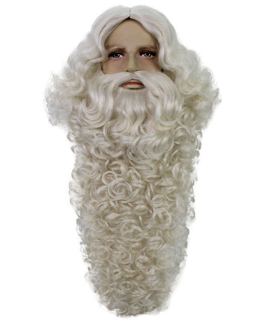 Wigs2you H-7004 大人用デラックスロングサンタフルウィッグ(ひげ・口ひげ付き)ホワイト 13インチ 合成繊維 クリスマス・ホリデーイベント用