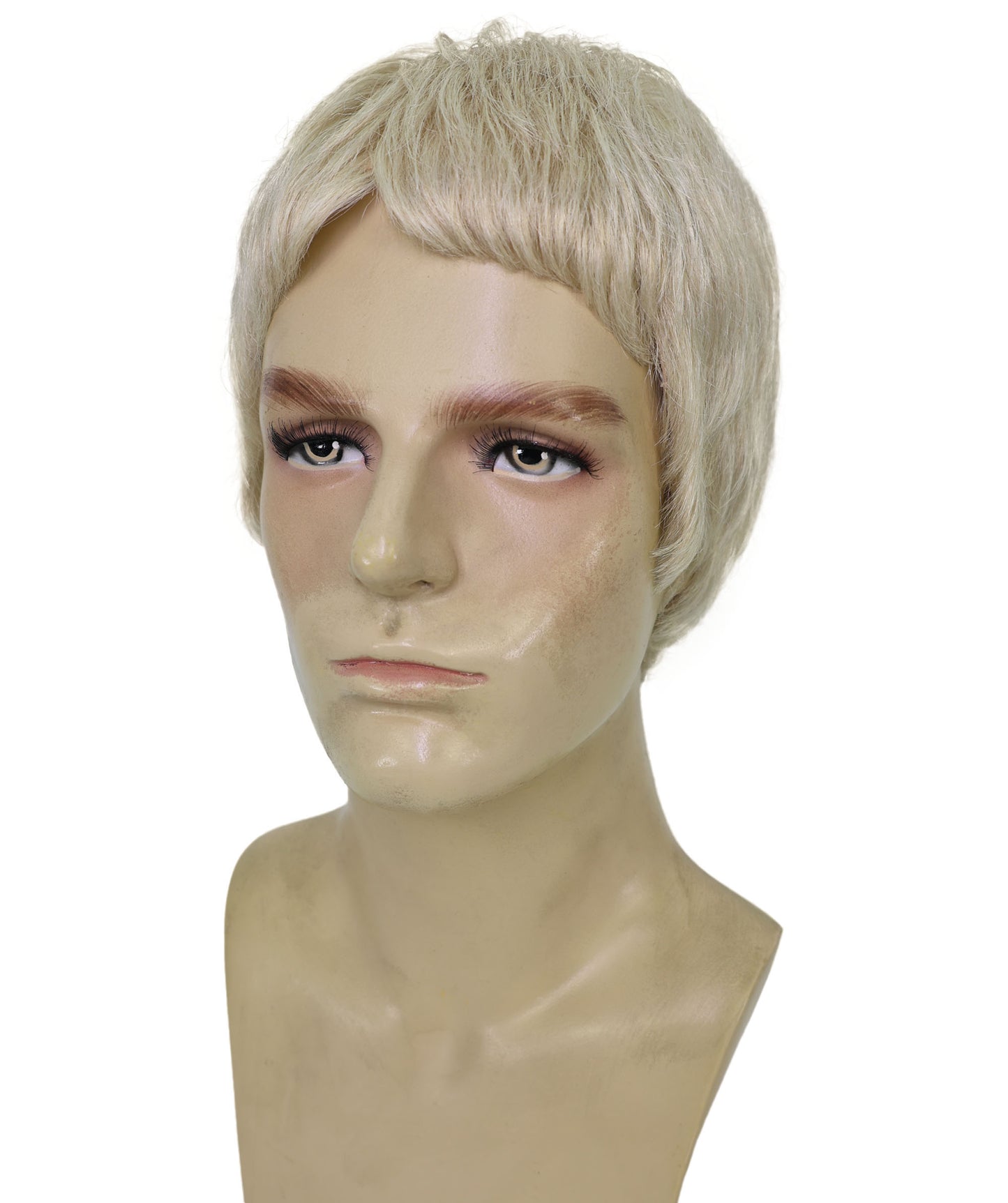 Wigs2you H-7018 大人用メンズ ショートブロンド バズカット フルウィッグ 8インチ 合成繊維 ハロウィン、舞台公演、パーティーに最適