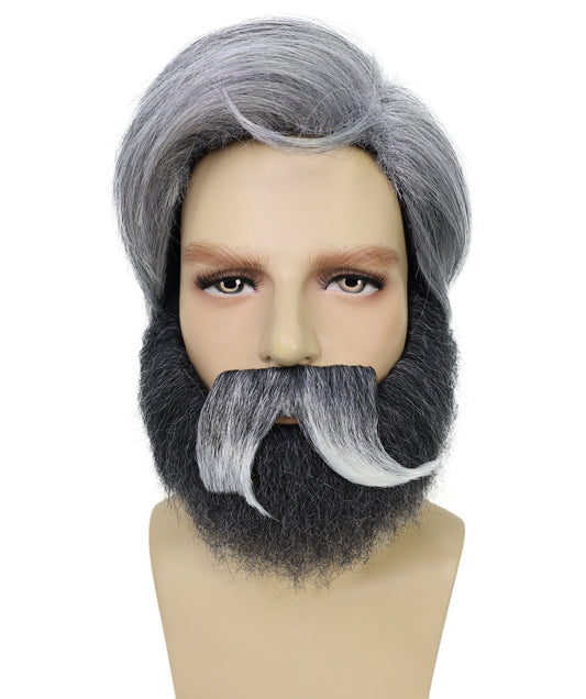 Wigs2you H-7020 大人用メンズ グレー ソルト&ペッパーウィッグ ひげ&口ひげセット | ソルト&ペッパーヘアアクセサリーで大人の男性ルックを演出 | ハロウィン、パーティー、ステージアクト、テーマイベントに最適