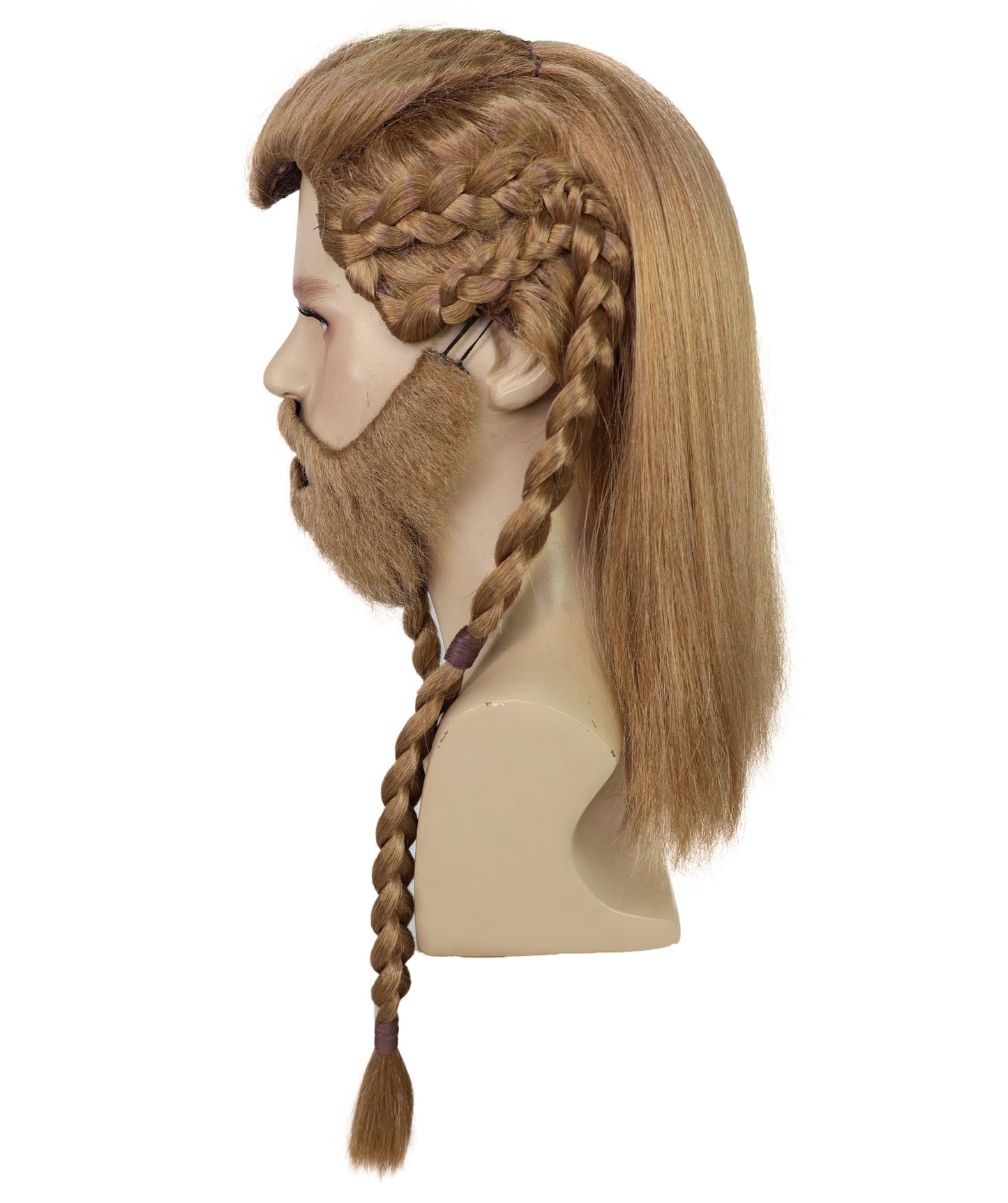 Wigs2you H-7030 大人用メンズ バイキング編み込みフルウィッグ ひげ・口ひげ付き ブラウン 21インチ 合成繊維 北欧戦士コスプレ、フェスティバル、パーティーに最適