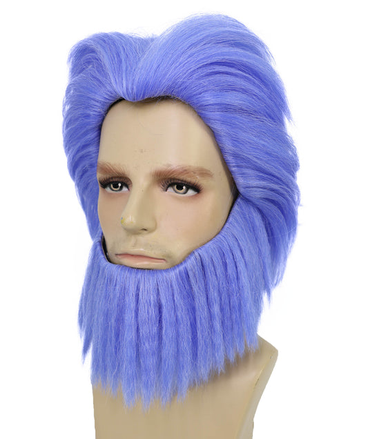 Wigs2you H-7039 大人用メンズショートウェーブフルウィッグ(ひげ付き)ブルー 11インチ 合成繊維 ハロウィンやステージパフォーマンスに最適