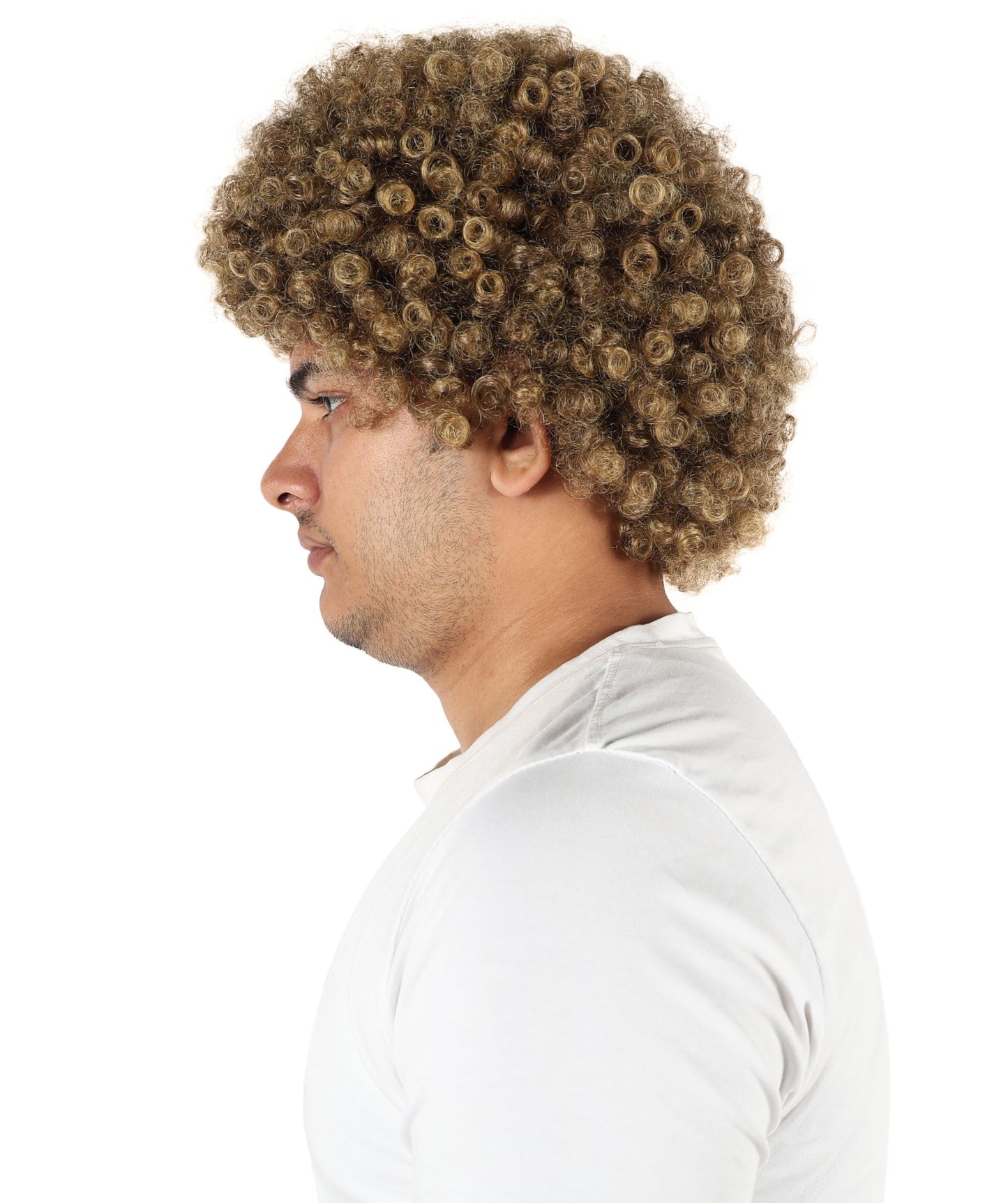 Wigs2you H-7097 大人男性用カーリーアスリートブラウンウィッグ|ボリュームたっぷりの合成毛ウィッグ、厚みのあるカール|ステージ、パーティー、ロールプレイに最適な調節可能なフィット感