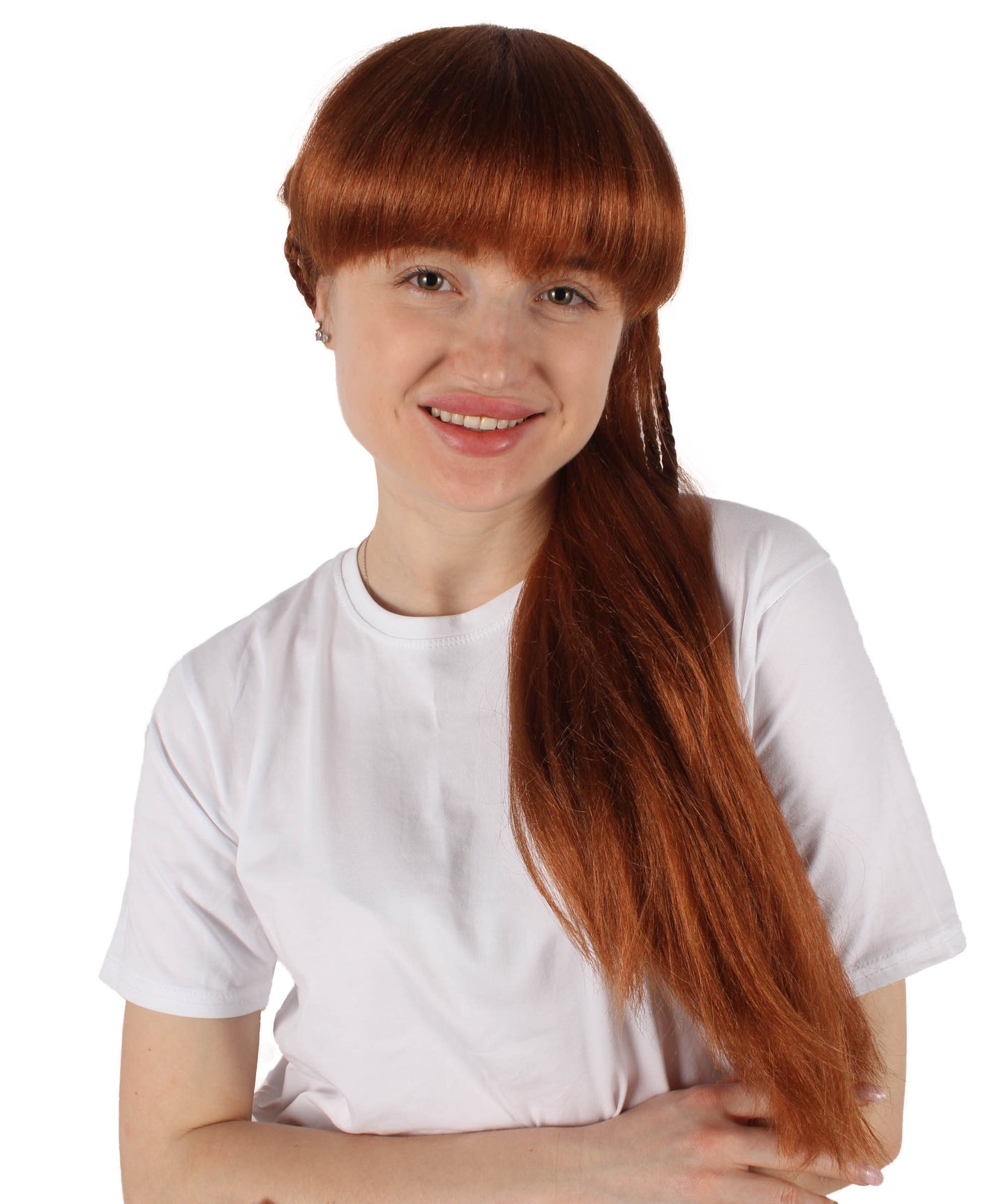 Wigs2you H-7130 女性用赤褐色ロングストレートウィッグ(編み込み付き)|ハロウィン&コスプレ用ウィッグ|難燃性合成繊維