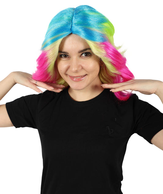 Wigs2you H-7143 女性用 鮮やかなウェーブのかかった大胆なレインボー コスプレ トロール ウィッグ | 難燃性合成繊維ヘア | プレミアム通気性キャップレスキャップ、