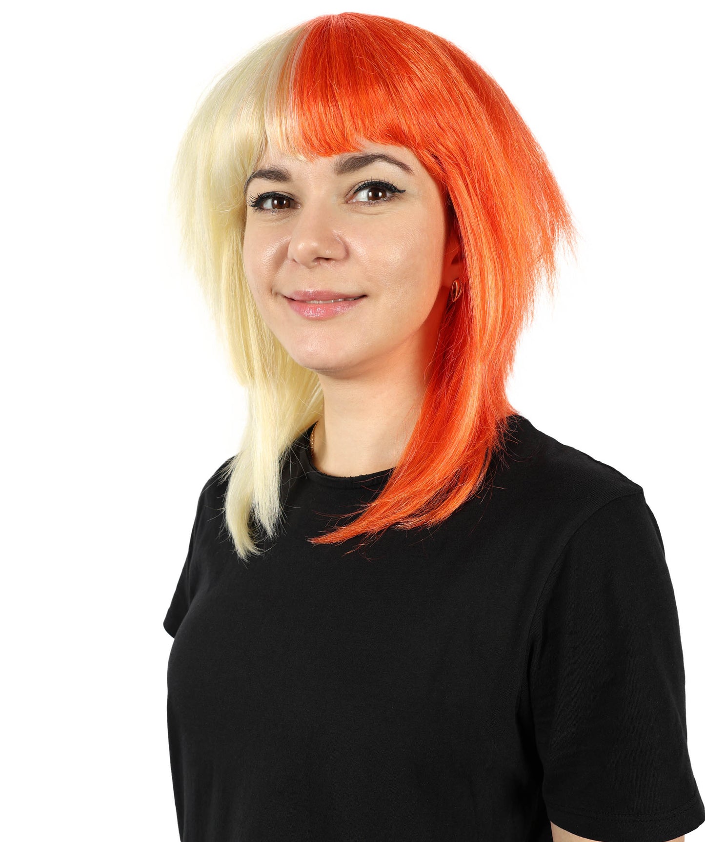 Wigs2you H-7152 コスプレウィッグ レディース レッド&ブロンド ツートンカラー マレットウィッグ フルウィッグ レイヤーカット 前髪付き 耐熱ファイバー ロック風 レトロスタイル ファッション ハロウィン イベント