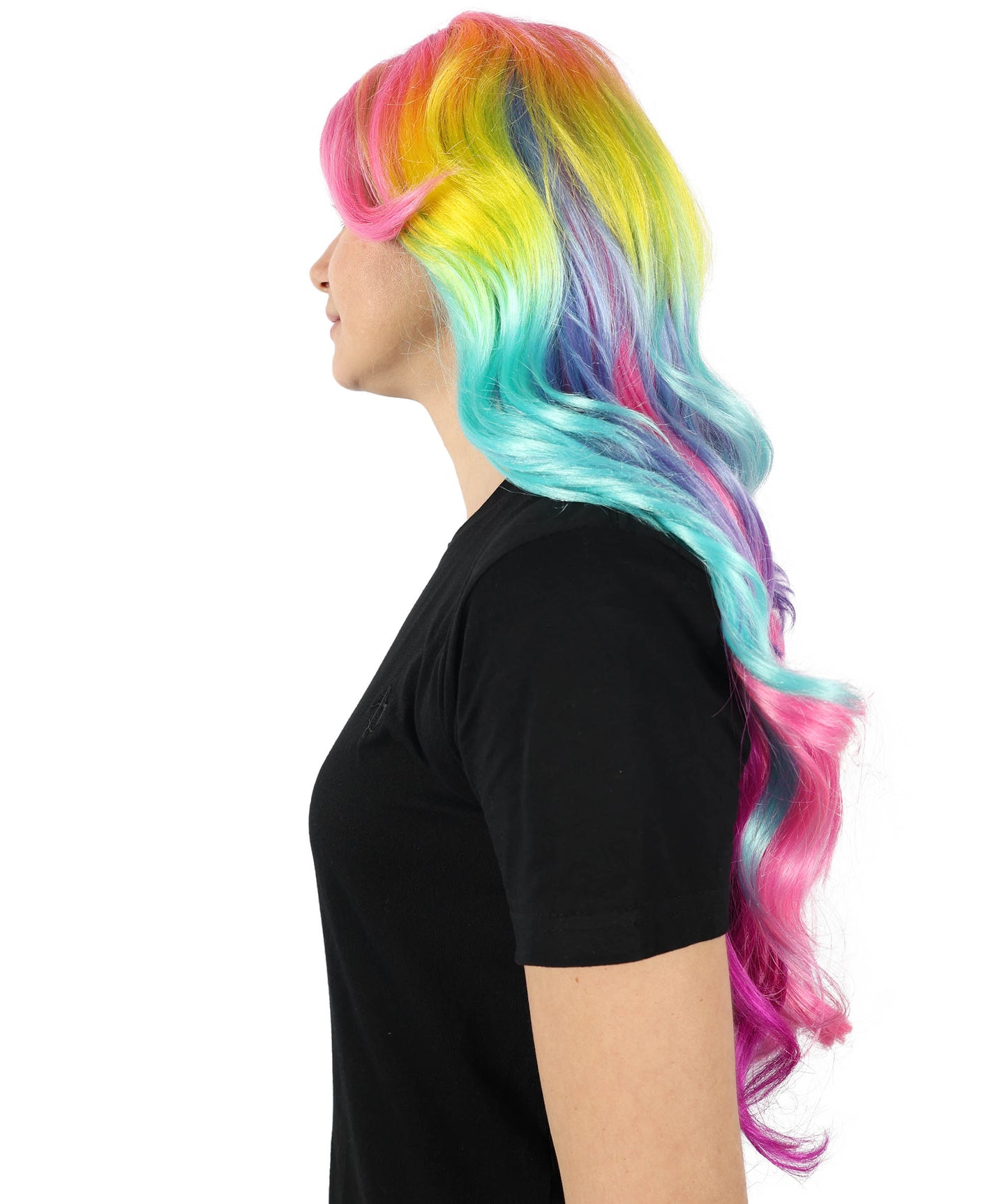 Wigs2you H-7155 コスプレウィッグ レディース レインボーグラデーション ロング ウェーブ 前髪付き フルウィッグ カラフルカラー 耐熱ファイバー アニメ風 ステージ パーティー イベント 普段使い
