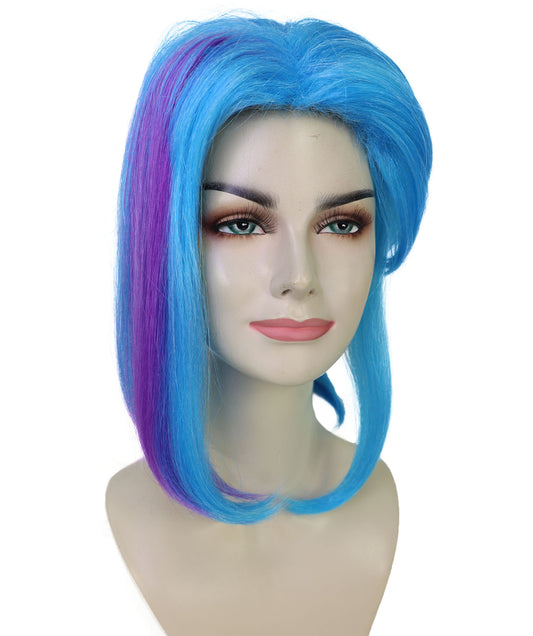 Wigs2you H-7168レディース ブルー ミディアムウィッグ ポニーテールスタイル | パープルメッシュ入り 難燃性 合成繊維 フルウィッグ | コスプレ・ハロウィン・イベント用