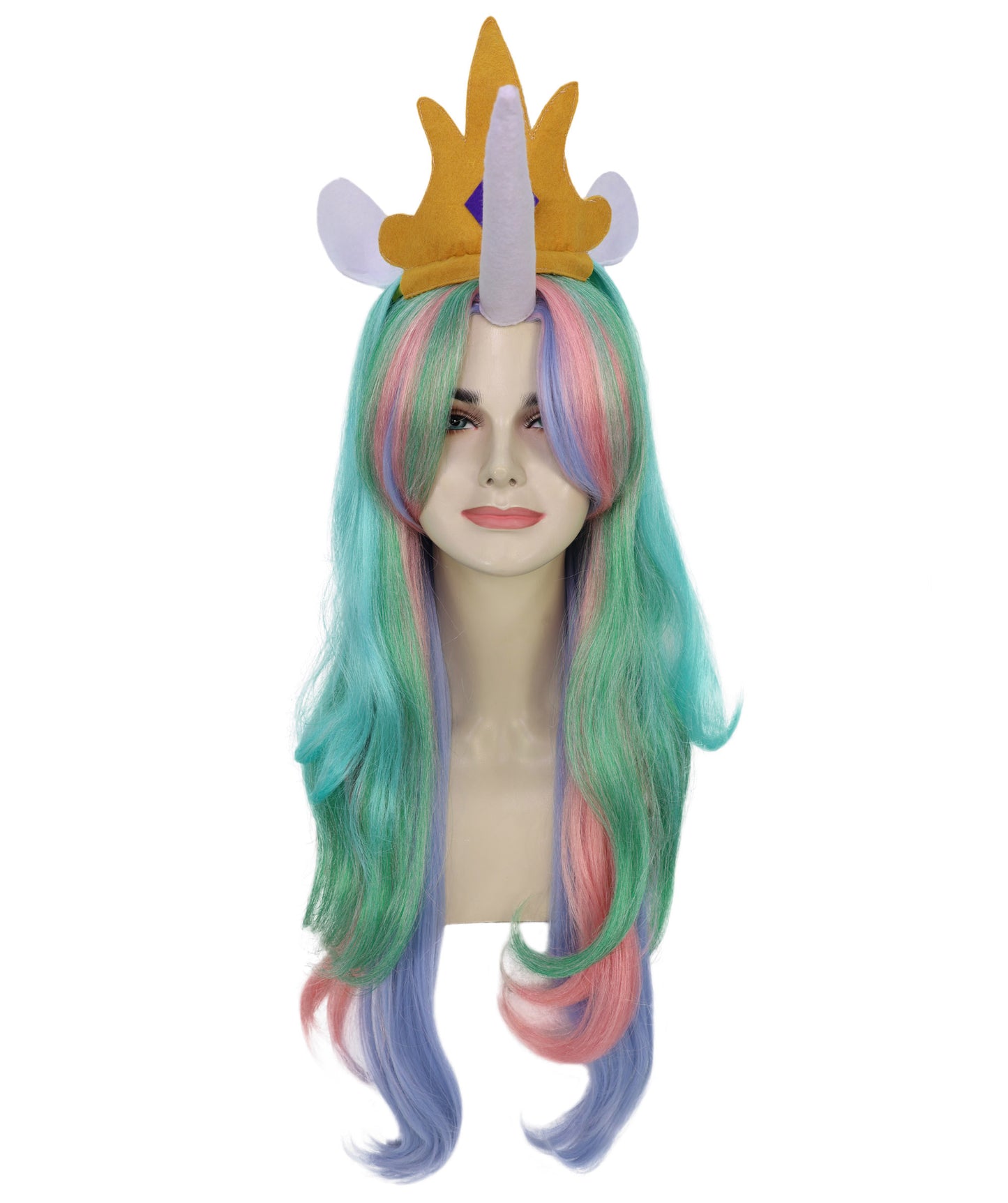 Wigs2you H-7172レディース パステルレインボー ロングウィッグ 角・王冠付き | 難燃性 合成繊維 フルウィッグ | コスプレ・ハロウィン・イベント・テーマパーティー用