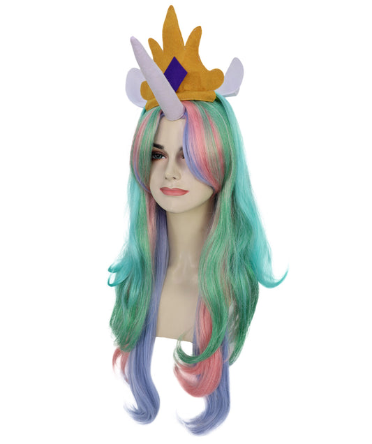 Wigs2you H-7172レディース パステルレインボー ロングウィッグ 角・王冠付き | 難燃性 合成繊維 フルウィッグ | コスプレ・ハロウィン・イベント・テーマパーティー用