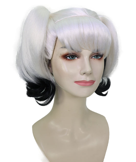Wigs2you H-7175レディース ブラック&ホワイト ツインテールウィッグ 前髪付き | スプリットカラー カール 合成繊維 フルウィッグ | コスプレ・ハロウィン・仮装・イベント・パーティー・普段使い用