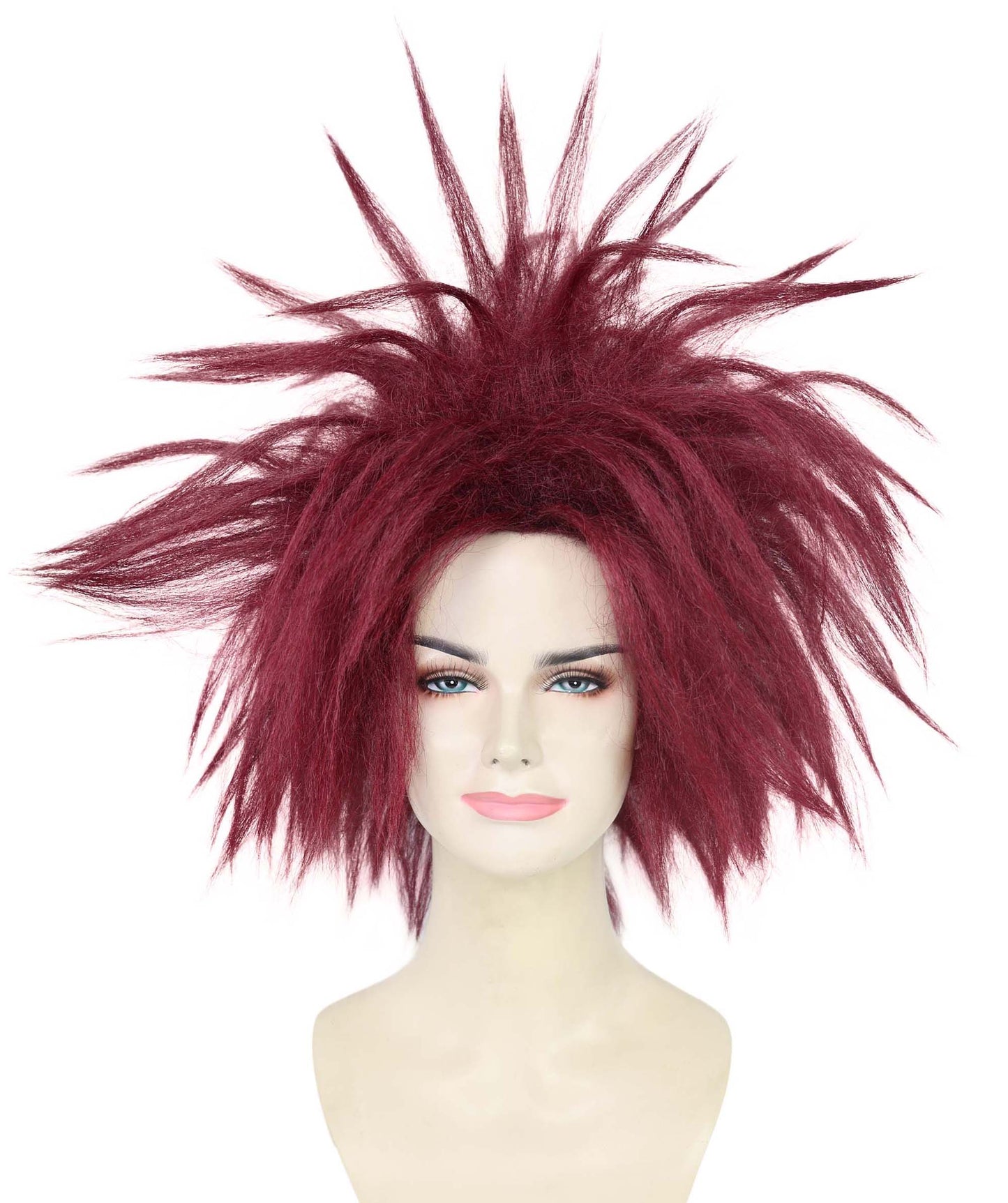 Wigs2you H-7181レディース バーガンディ スパイク モヒカン ウィッグ | ワイルドなパンク風グラム ウィッグ、ふわふわボリューム | 大胆なフェスティバル&パーティーヘア