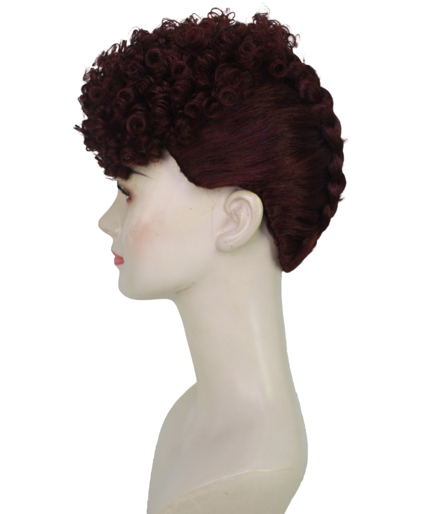 Wigs2you H-7192レディース ハンドブレイドウィッグ トレンディなアップスタイルウィッグ ダブルフレンチブレイドとナチュラルカールトップ | ランウェイカラーのブラックとダークワイン | 合成繊維 | 通気性の良いキャップレスフィット