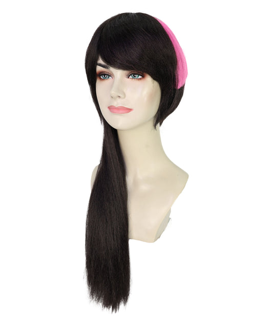 Wigs2you H-7203 女性用ダークブラウンとピンクの派手なパンキーボブウィッグ|ツートンカラーのヘアピース|ハロウィンに最適|通気性の良いキャップレスキャップ