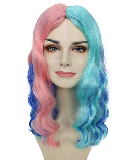 Wigs2you H-7220 鮮やかなピンクとブルーのグラデーションウォーターリップルカーリーウィッグ|ハロウィンに最適|通気性の良いキャップレスキャップ