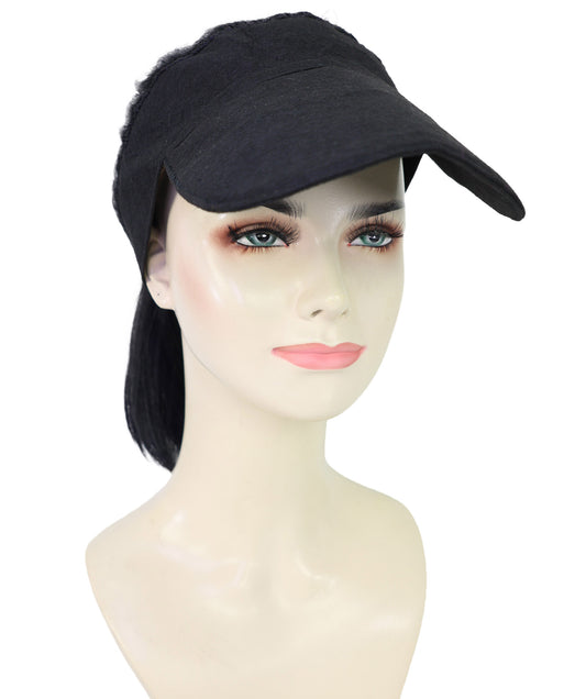 Wigs2you H-7225 レディース用帽子付きポニーテールウィッグ(16インチ・合成繊維・キンキーストレート)| ナチュラルブラックのふんわりヘア・サイズ調整ストラップ付き | ハロウィンに最適 | 通気性の良いキャップレス仕様