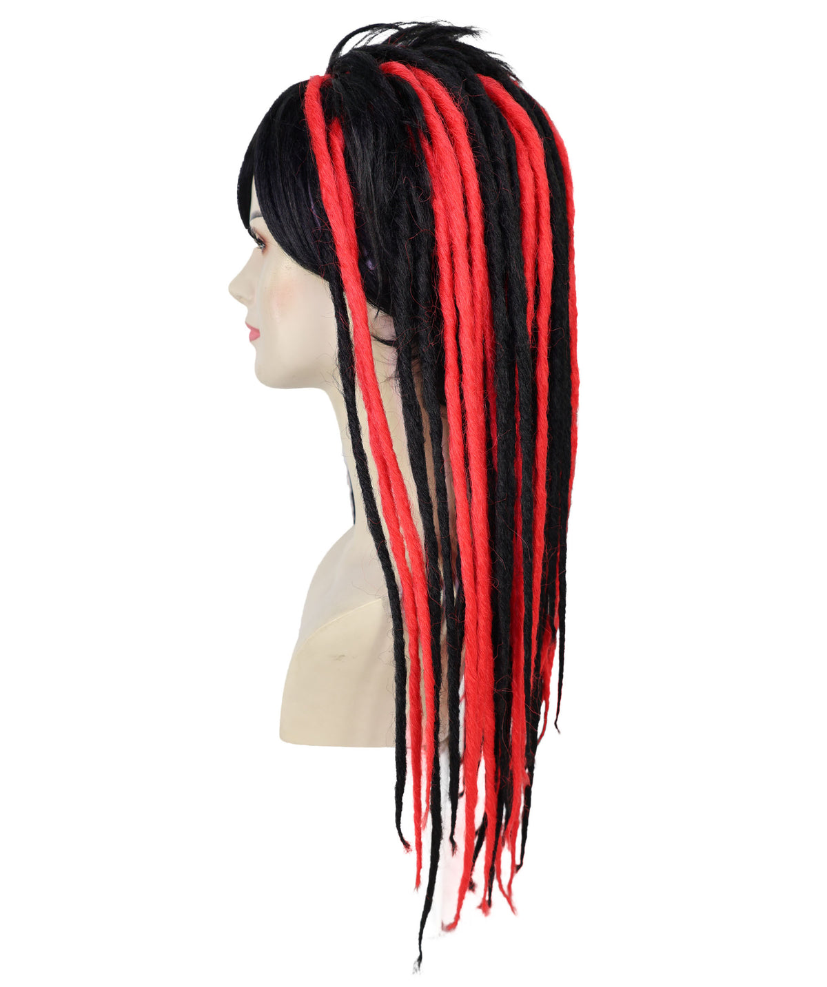 Wigs2you H-7227 女性用ロングストレート・黒&赤ラスタカラー・ドレッドヘアウィッグ | ハロウィンに最適 | 通気性の良いキャップレス仕様