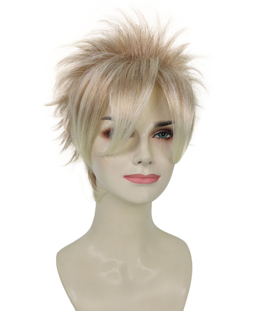 Wigs2you H-7228 女性用ショートスパイク80年代パンクブロンドウィッグ|プラチナチップのウェーブヘア|ハロウィンに最適|通気性の良いキャップレスキャップ