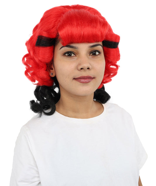Wigs2you H-7275 レディース レッド×ブラック ウィッグ 15インチ ショート カール 前髪付き ツートンカラー 軽量 調節可能 コスプレ ハロウィン パーティー 仮装