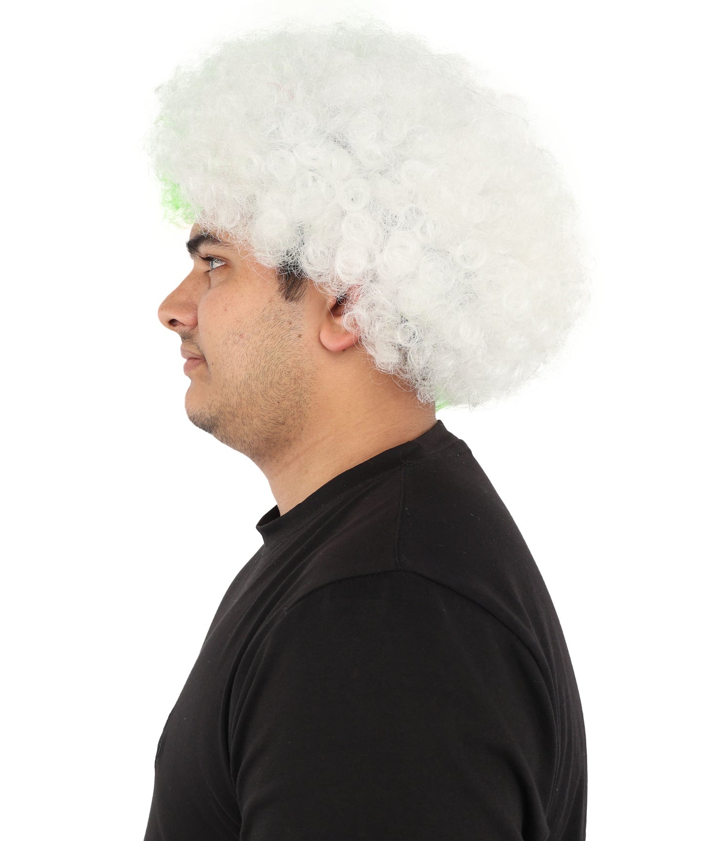 Wigs2you H-7398 大人用男性用ツートンカラーアフロウィッグ|弾むような緑と白のカール、難燃性合成繊維|ハロウィンテーマのパーティー、サーカス、カーニバルファンアクセサリー