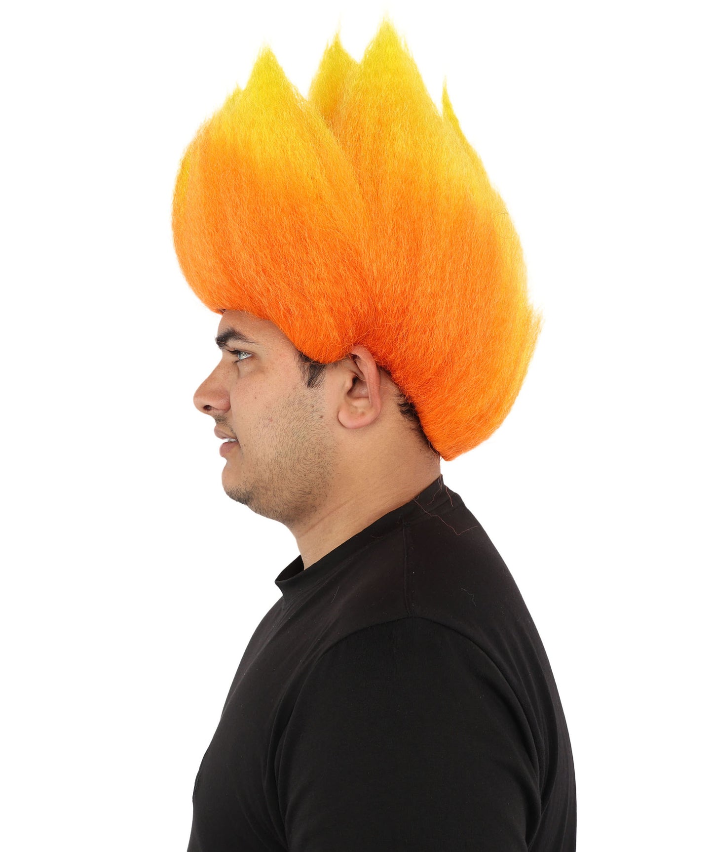 Wigs2you H-7399 大人男性用赤とオレンジの炎のウィッグ | 直立したスパイク状のグラデーションテクスチャー難燃性合成繊維 | ハロウィンをテーマにしたパーティーバスケットボールファンギア