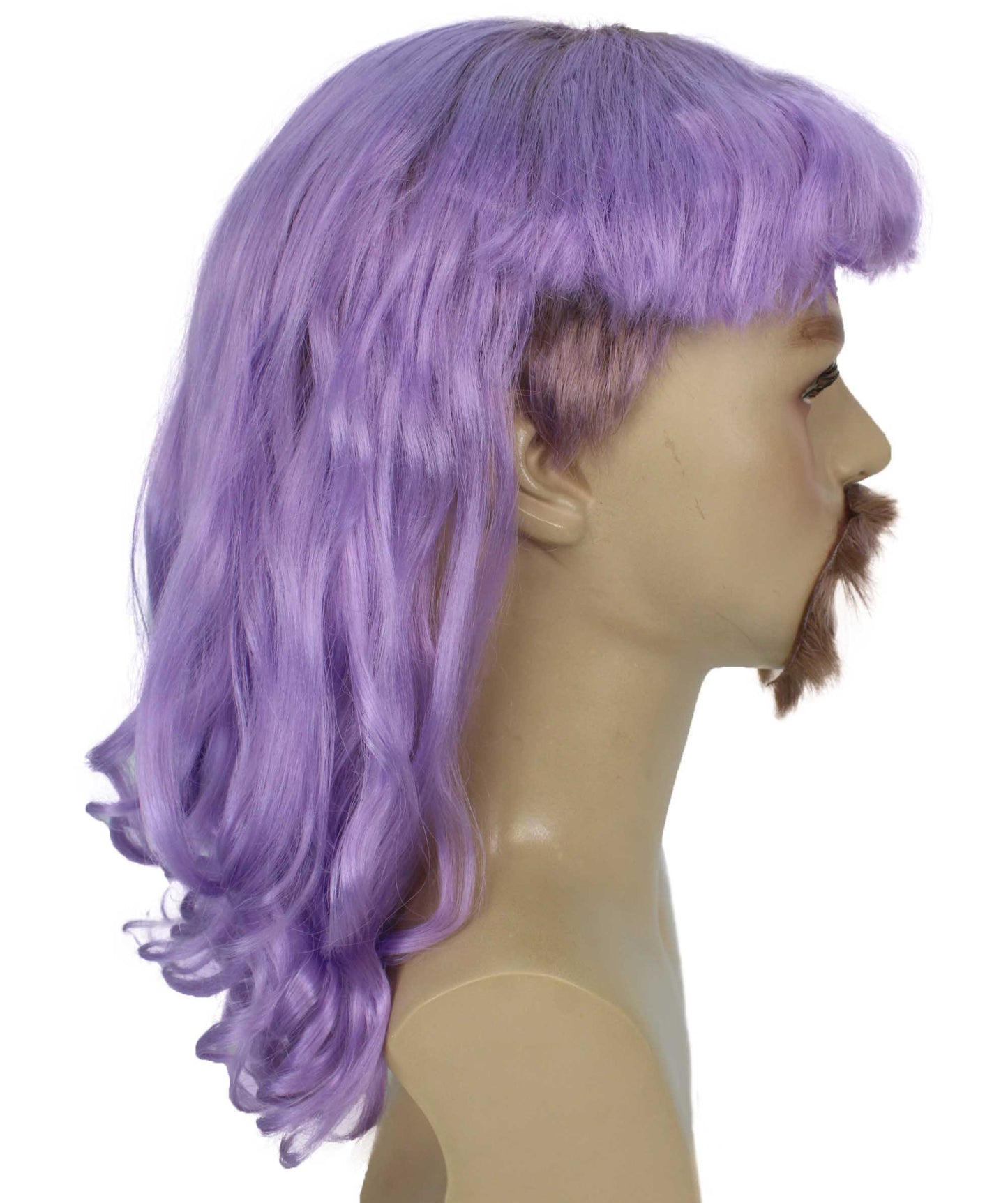ハロウィンパーティープレミアムメンズH-5565_LPPライトパープルマレットウィッグとヒゲセット