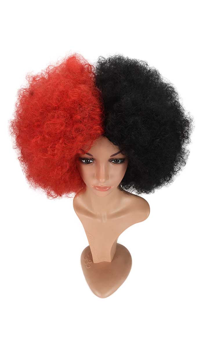 Wigs2you HA-020 コスプレウィッグ レッド×ブラック ツートン アフロ 調節可能キャップ 女性用 ハロウィン アニメ コスプレ