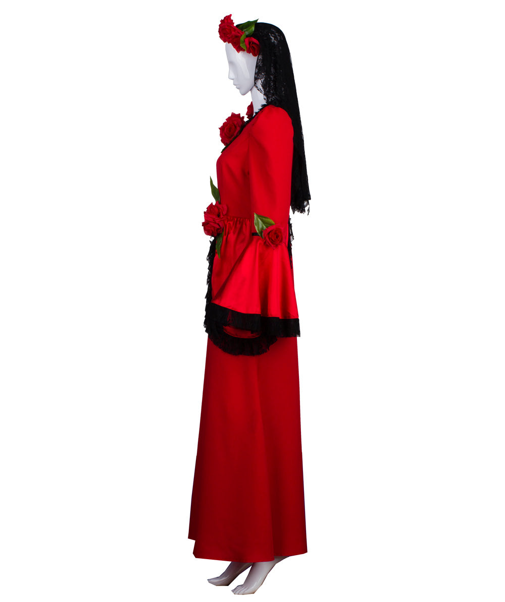 女性 JCP-104 のハロウィンコスプレアニメーションホラーセニョールブライドコスチューム 赤と黒の色、緑の葉付き