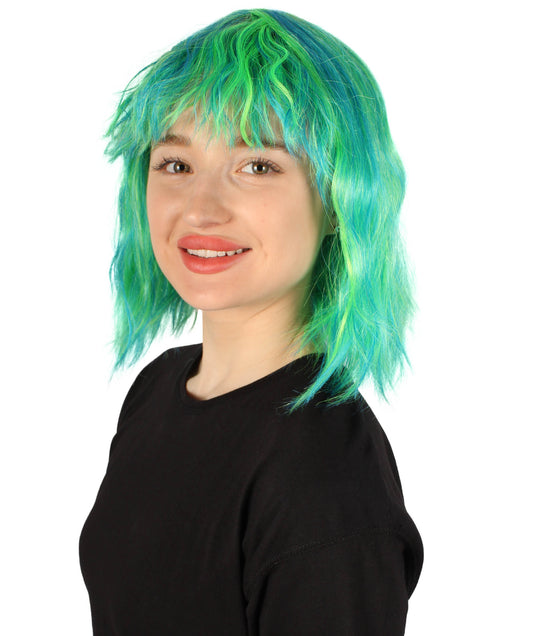 女性用ショルダーレングスバング波状コスプレウィッグ グリーンオンブレ H-5229_31 ファンシースタイル プレミアムハロウィンパーティーウィッグコレクション