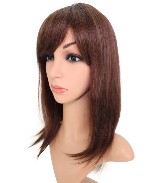Wigs2you HH-194 ミディアムストレート 人毛 ファッション ウィッグ ライトブラウン | 長さ17.5インチ、手植え、耐熱性