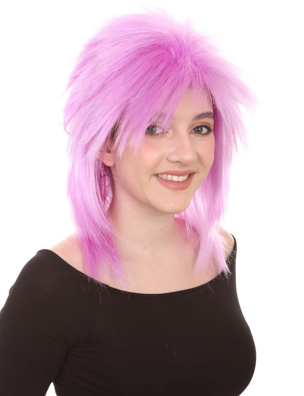 Wigs2you ハロウィン パーティー プレミアム H-1318 簡単に着用でき 快適なフィット感 80 年代女性パープル ロッカー スタイルウィッグ