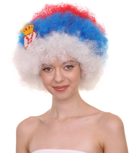 セルビアフラッグ スポーツアフロウィッグ H-3980 ハロウィン・パーティー用 プレミアムレディースウィッグ