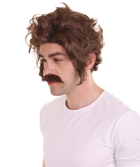 ハロウィンパーティー プレミアム H-2348 男性用 ブラウン ウィッグ および マスタッシュ セット