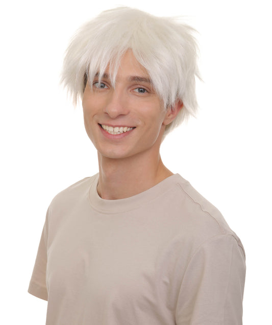 メンズ H-6063 スーパーナチュラル アニメ ショート 銀白色 ウィッグ I ハロウィンに最適 I 難燃性合成繊維