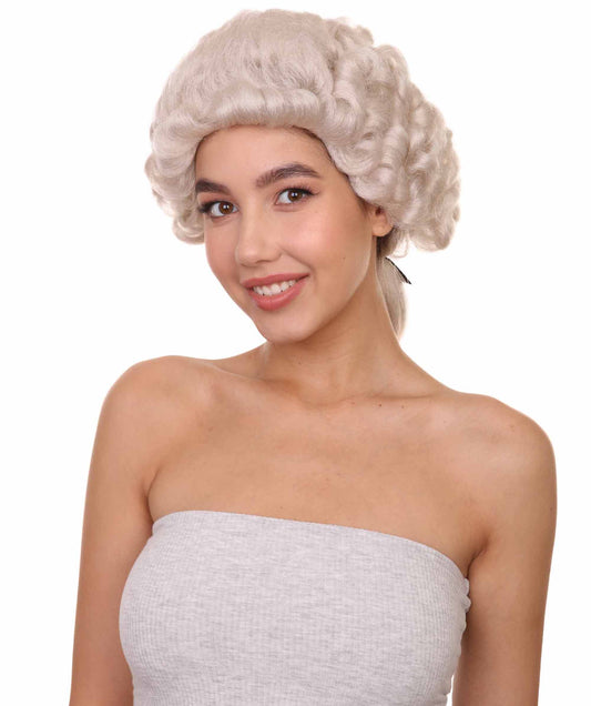 18世紀コロニアルウーマンウィッグホワイト H-4480 歴史的ウィッグ プレミアム通気性キャップレスキャップ