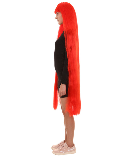 50エクストラロングネオンレッドレディースウィッグ H-2710 ファンシーキャラクターハロウィンパーティープレミアムウィッグ