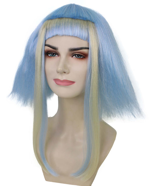 ハロウィンパーティープレミアムレディース H-5776 ライトブルーボブスタイルのハイライトヘアーポートレートウィッグ