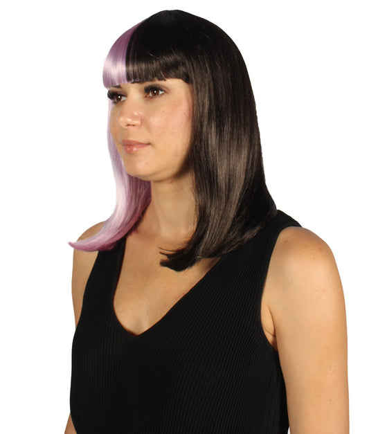 ハロウィンパーティープレミアムレディース H-4078 二色調ライトパープル&ブラックミディアムボブウィッグ
