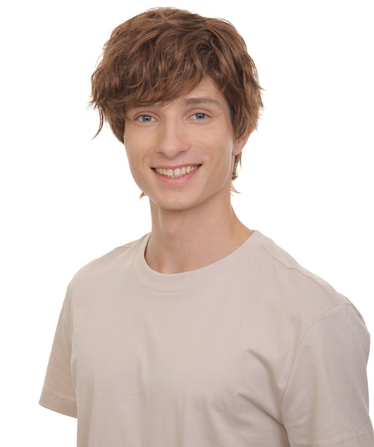 メンズ H-6089 ウィザード ブラウン ウェーブのかかったウィッグ ハロウィンに最適 難燃性合成繊維