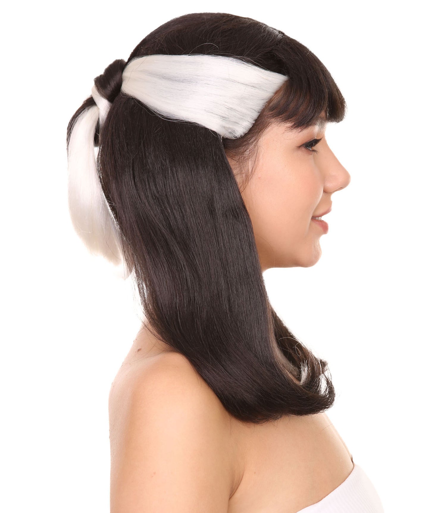 プレミアムハロウィンパーティーレディ H-5469 ミディアムレングス ブラックホワイト ウィザード ナルシッサウィッグ 黒と白