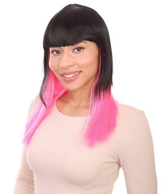 ハロウィンパーティープレミアムレディース H-2843 ブラックピンクボブウィッグ 着用簡単 とても快適なフィット