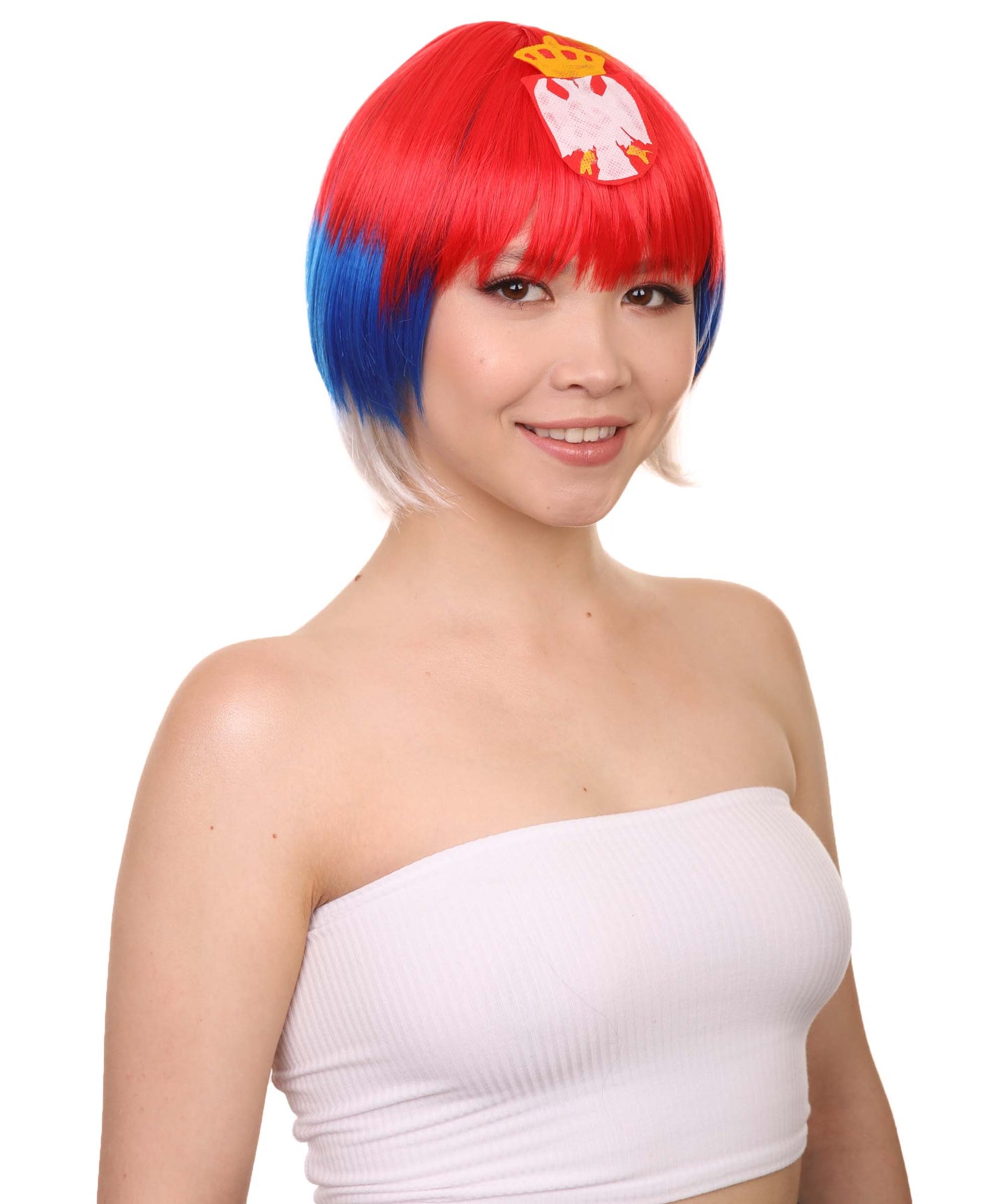 レディース 愛国的なセルビアフラッグボブウィッグ H-3920 プレミアム 通気性の良い キャップレスキャップ