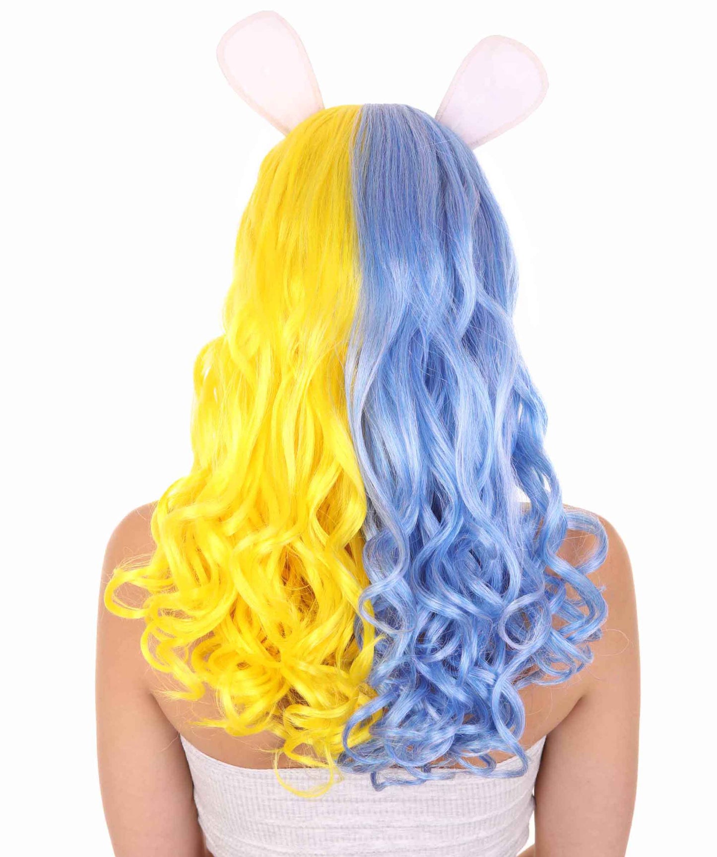Wigs2you ハロウィンパーティープレミアムレディース H-1780 華やかに見えるイースターバニー ブルー&イエローのロングウェーブパーティーウィッグ
