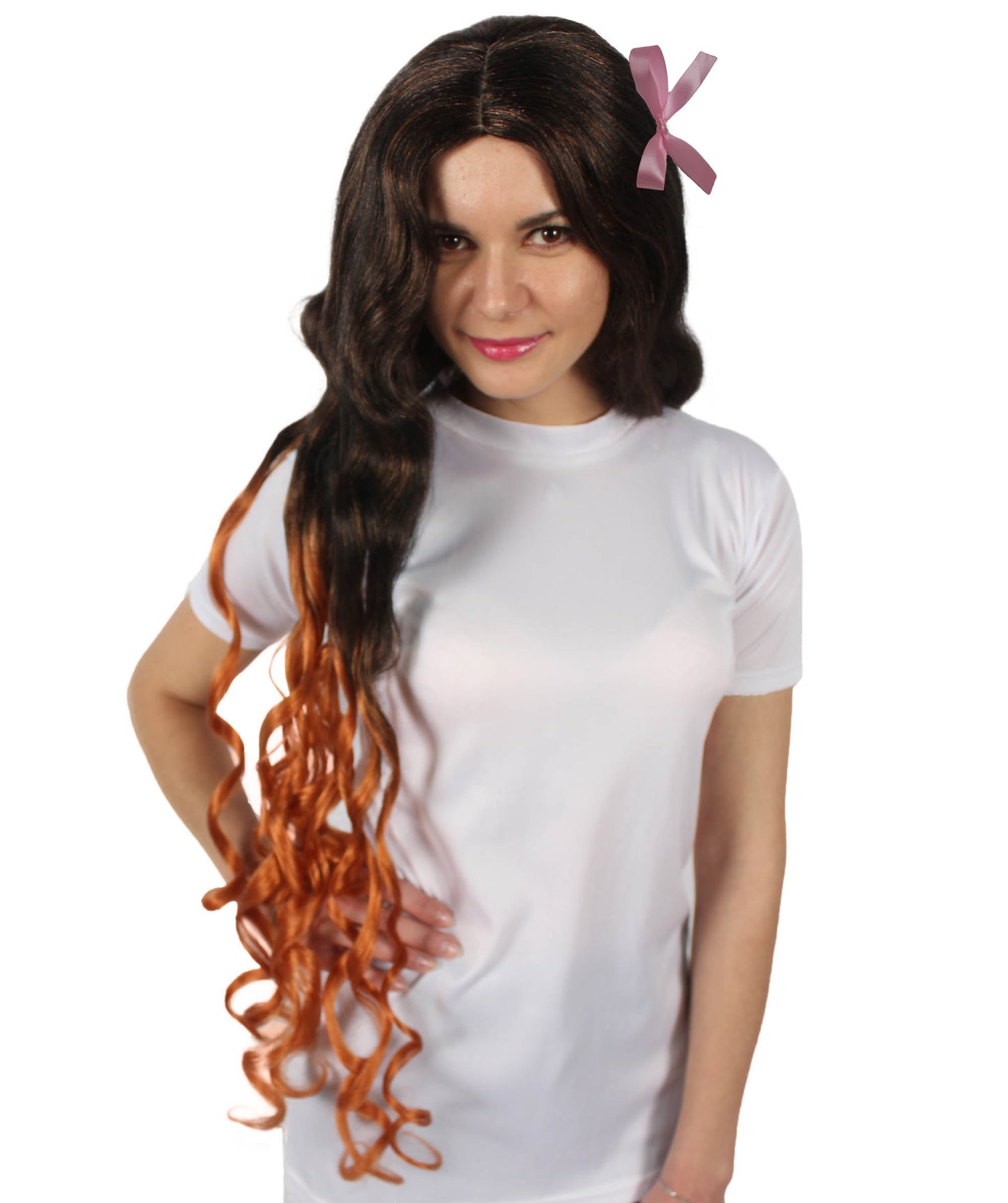 Wigs2you H-5670 竈門禰豆子(鬼滅の刃)女性用鬼滅の刃マンガスタイル ブラック&オレンジ 炎ウィッグ