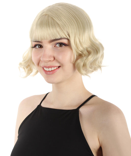 女性 8インチ ショートレングス ウェービー ポップアイコンウィッグ ブロンド H-5381_15 合成繊維の髪 ハロウィーンパーティーウィッグ