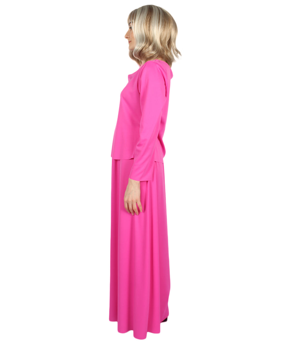 女性用 JCP-066_8 のシンプルなフクシャのドレス ハンドメイドコスプレ衣装とバッグ ボンネット付き