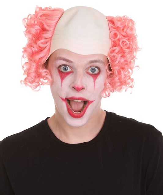 ハロウィーンパーティープレミアムメンズH-3680 スケアリーボールドクラウンカーリーウィッグ ライトピンク