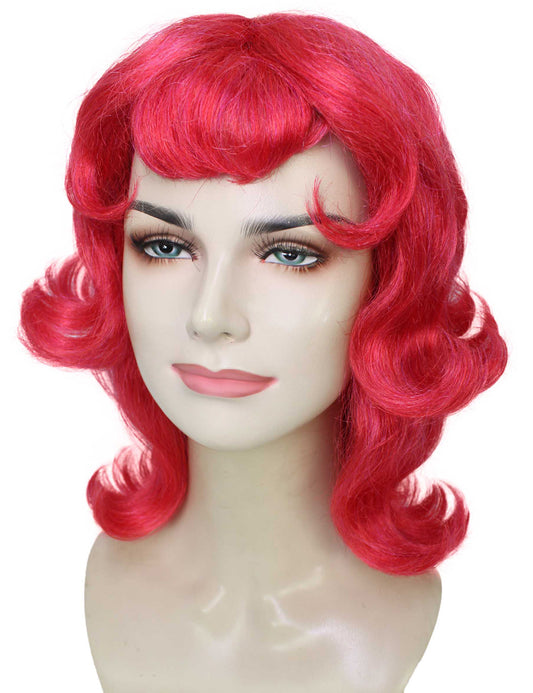 レディース H-5718 ルポール・ドラッグレース レッドウェービー エンズ ピッグテール バングス ウィッグ